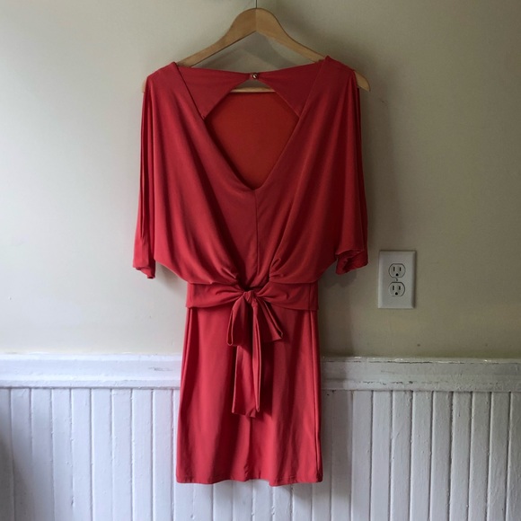 Coral Dolman Dress with a Bow in the Back - Picture 1 of 8